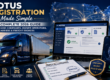 MOTUS registration guide for trucking companies showing FMCSA compliance dashboard, semi truck, DOT registration documents, identity verification process, and transportation compliance management.