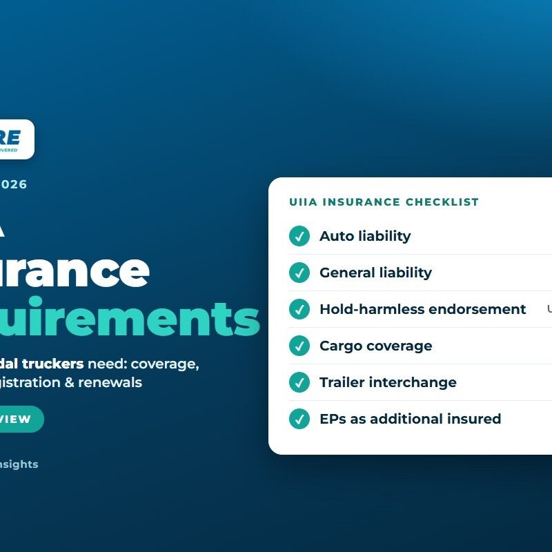 UIIA Insurance Requirements: The 2026 Guide for Intermodal Truckers | Your Ensure Inc Barrington IL UIIA insurance requirements checklist for intermodal truckers: $1M auto liability, $1M general liability, hold-harmless endorsement, cargo and trailer interchange coverage — guide by Your Ensure Inc, Barrington IL trucking insurance agency
